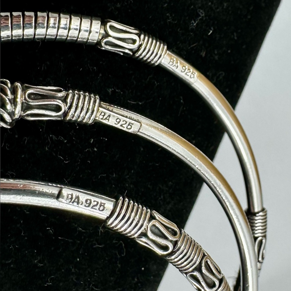 BA SUARTI Bali Sterling Silver Filigree 3 Bangle Bracelets & Hoop Earrings Set - Picture 4 of 16